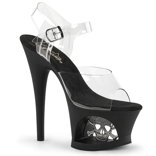 MOON-708SK Strippers Heels Pleaser Platforms (Exotic Dancing) Clr/Blk Matte-Pewter