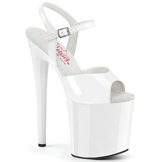 NAUGHTY-809 Strippers Heels Pleaser Platforms (Exotic Dancing) Wht Pat/Wht