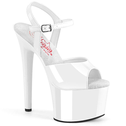 PASSION-709 Strippers Heels Pleaser Platforms (Exotic Dancing) Wht Pat/Wht