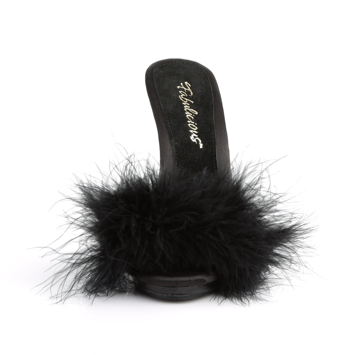 POISE-501F Fabulicious Black Satin-Marabou Fur/Black Shoes (Sexy Shoes)