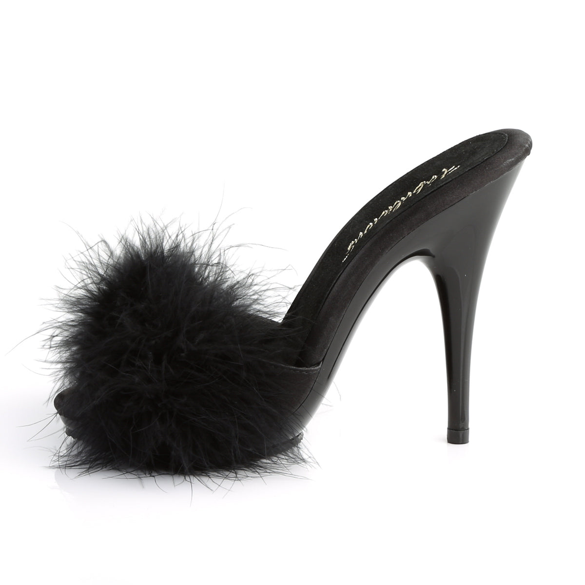 POISE-501F Fabulicious Black Satin-Marabou Fur/Black Shoes (Sexy Shoes)