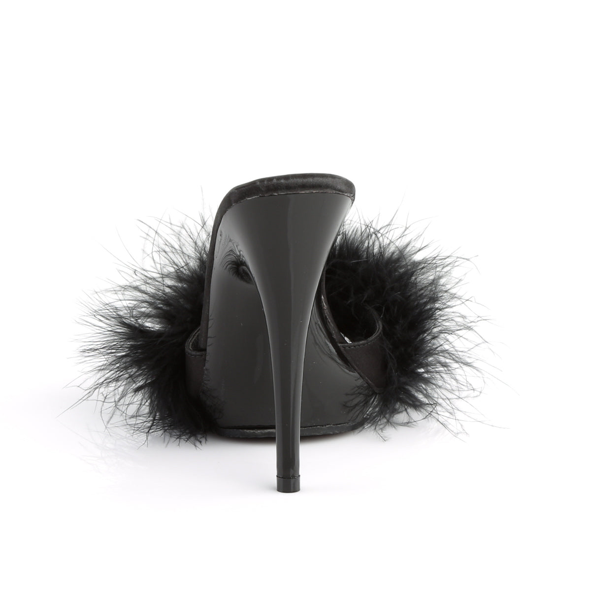 POISE-501F Fabulicious Black Satin-Marabou Fur/Black Shoes (Sexy Shoes)