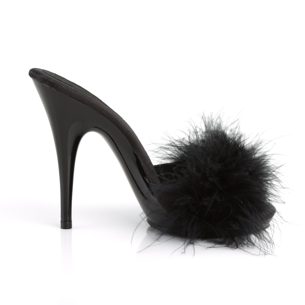 POISE-501F Fabulicious Black Satin-Marabou Fur/Black Shoes (Sexy Shoes)