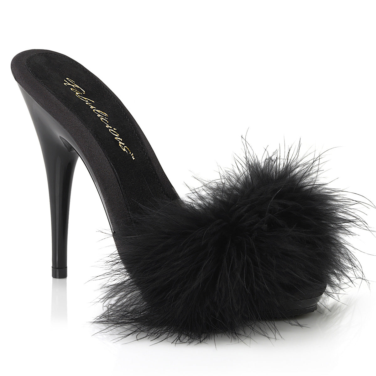 POISE-501F Exotic Dancing Fabulicious Shoes Blk Satin-Marabou Fur/Blk