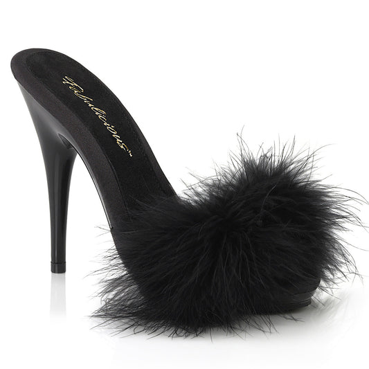 POISE-501F Exotic Dancing Fabulicious Shoes Blk Satin-Marabou Fur/Blk