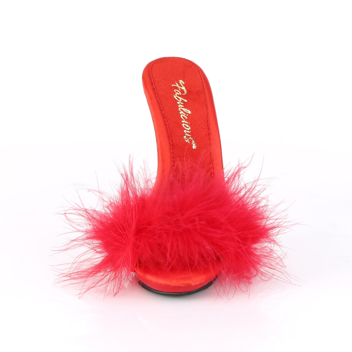 POISE-501F Fabulicious Red Satin-Marabou Fur/Red Shoes (Sexy Shoes)