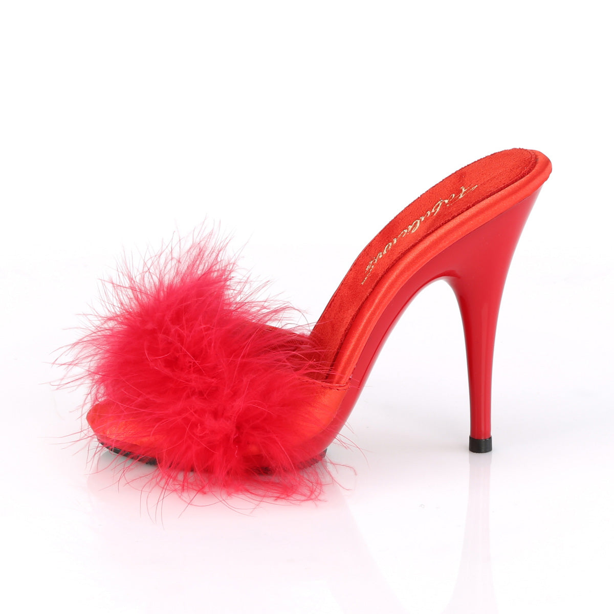 POISE-501F Fabulicious Red Satin-Marabou Fur/Red Shoes (Sexy Shoes)