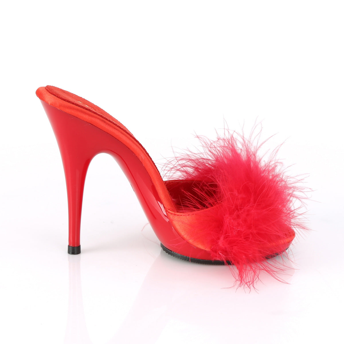 POISE-501F Fabulicious Red Satin-Marabou Fur/Red Shoes (Sexy Shoes)