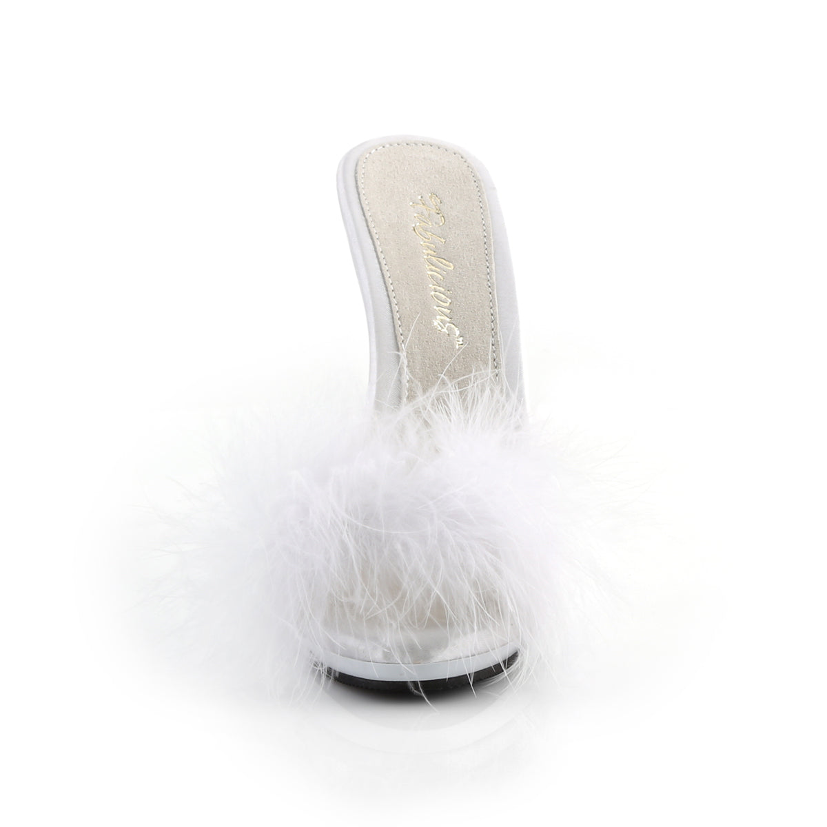 POISE-501F Fabulicious White Satin-Marabou Fur/White Shoes (Sexy Shoes)