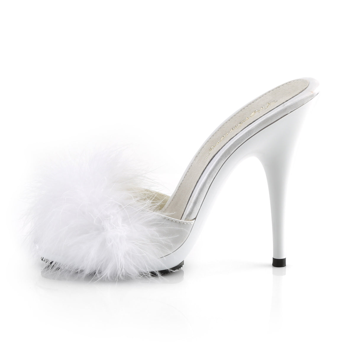 POISE-501F Fabulicious White Satin-Marabou Fur/White Shoes (Sexy Shoes)