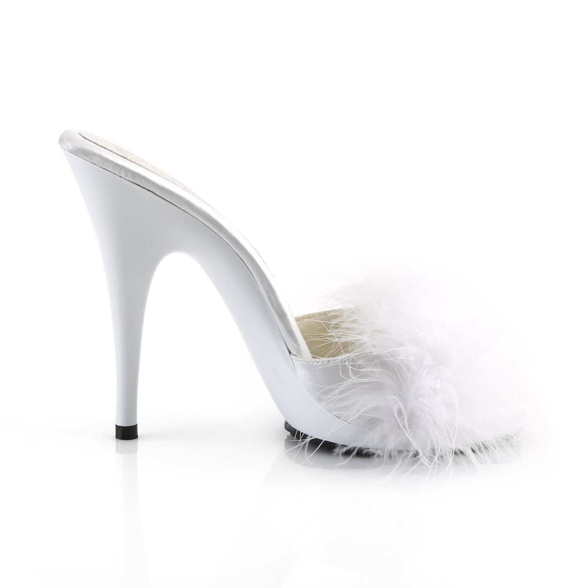 POISE-501F Fabulicious White Satin-Marabou Fur/White Shoes (Sexy Shoes)