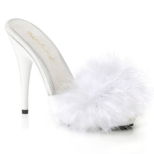 POISE-501F Exotic Dancing Fabulicious Shoes Wht Satin-Marabou Fur/Wht