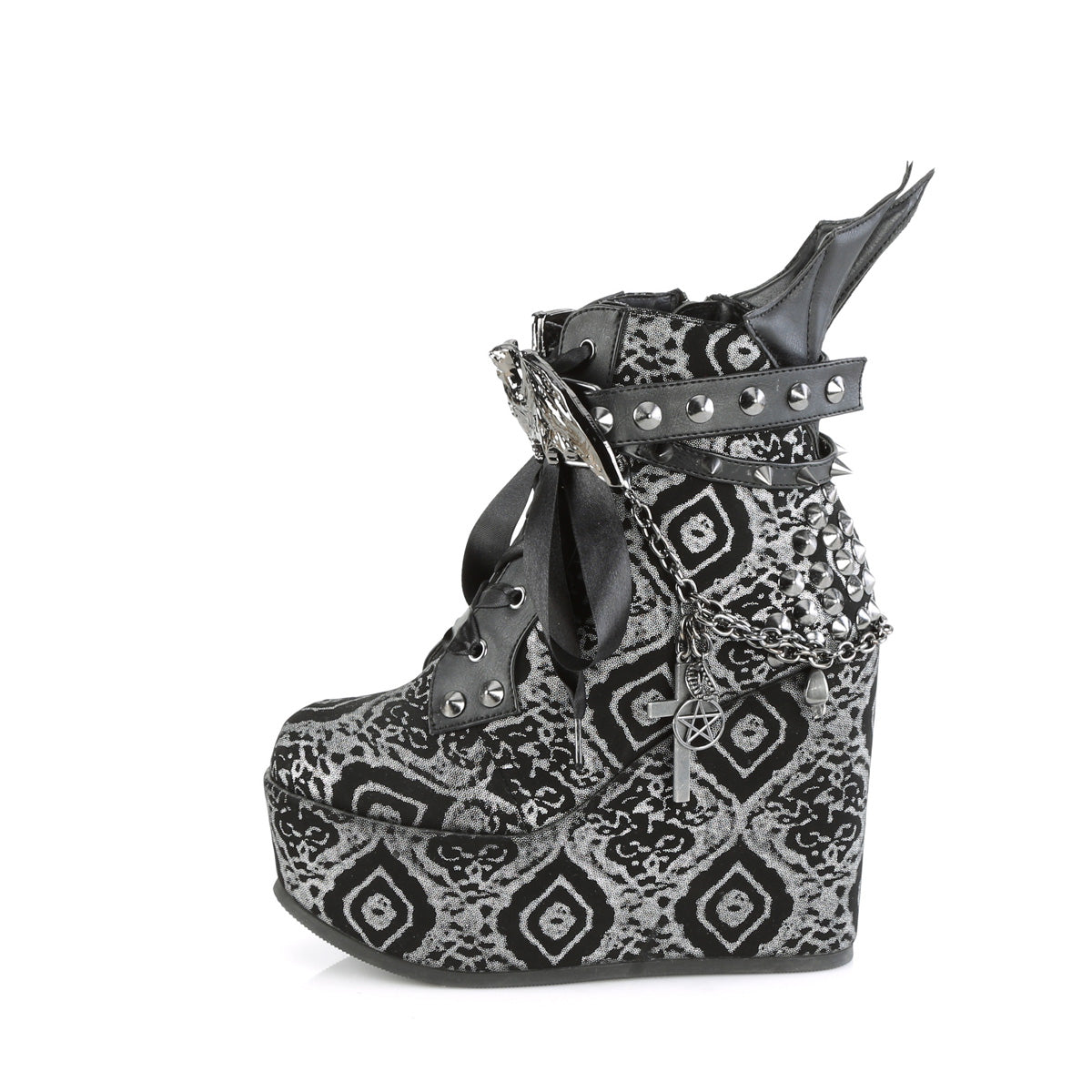 POISON-107 Demonia Black-Silver Faux Nubuck Leather Women's Ankle Boots (Alternative Footwear)