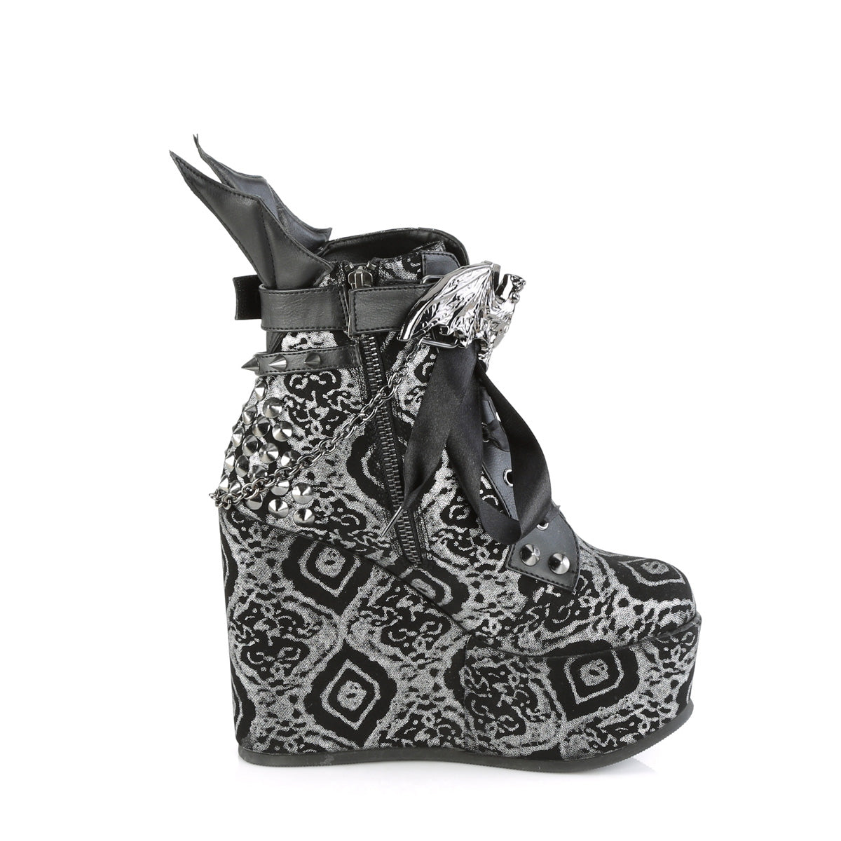 POISON-107 Demonia Black-Silver Faux Nubuck Leather Women's Ankle Boots (Alternative Footwear)