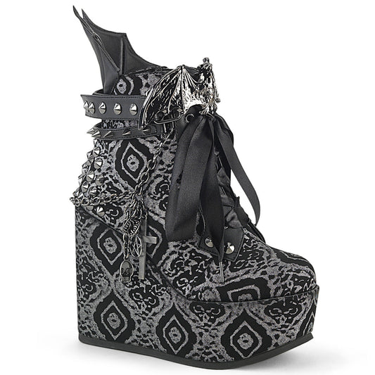 POISON-107 Alternative Footwear Demonia Women's Ankle Boots Blk-Silver Faux Nubuck Leather