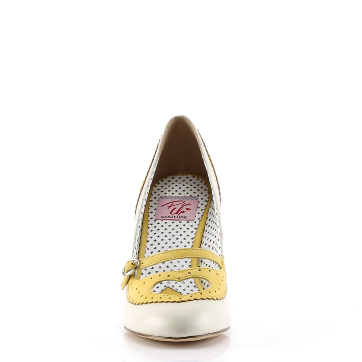 POPPY-18 Pin Up Couture Yellow-Cream Faux Leather Single Soles (Retro Glamour Shoes)