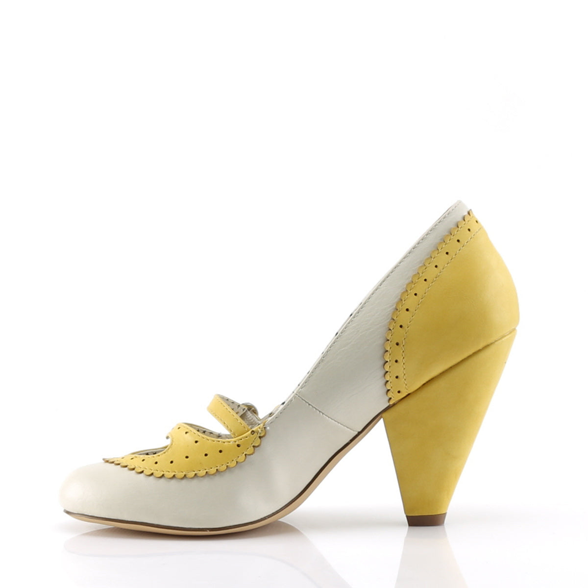 POPPY-18 Pin Up Couture Yellow-Cream Faux Leather Single Soles (Retro Glamour Shoes)