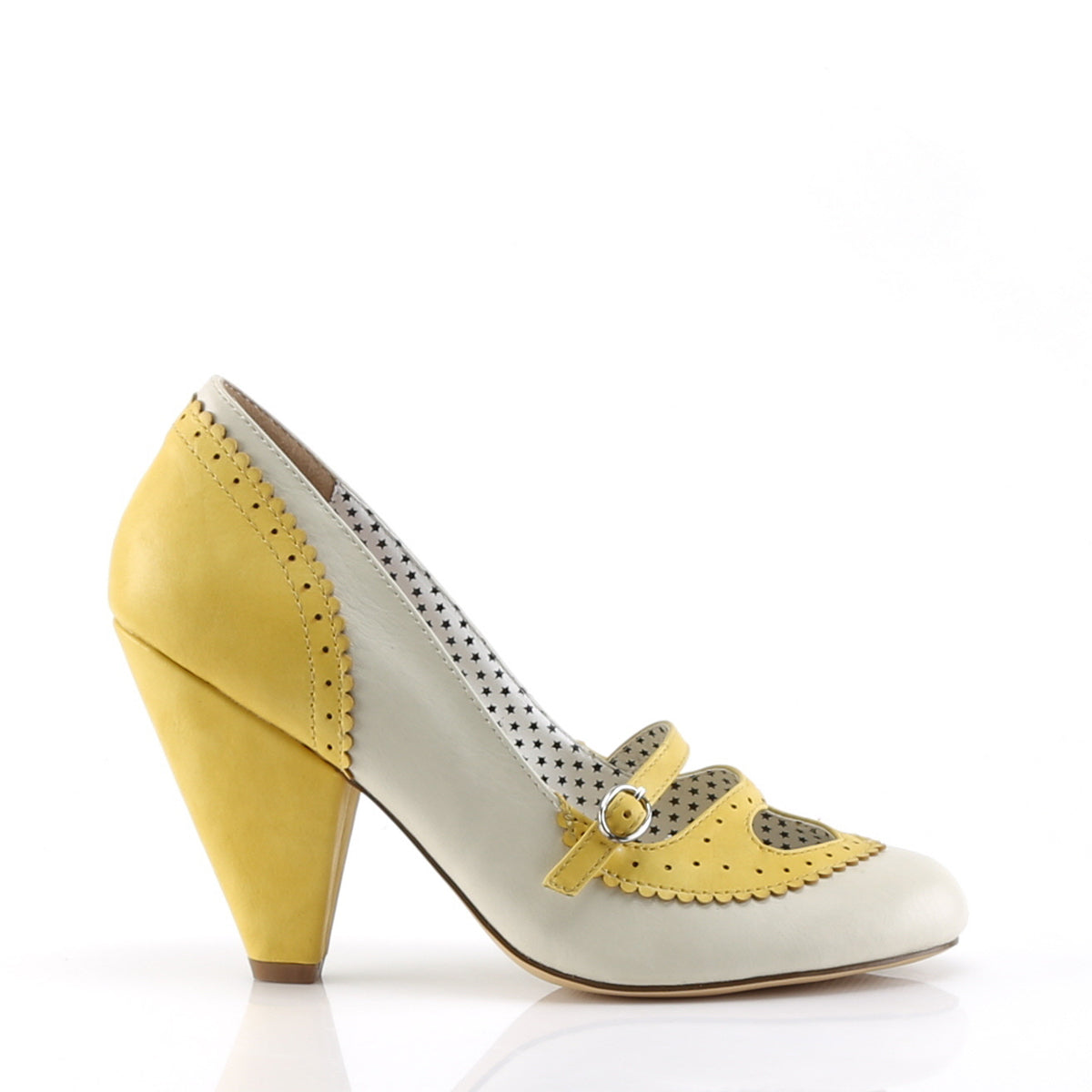 POPPY-18 Pin Up Couture Yellow-Cream Faux Leather Single Soles (Retro Glamour Shoes)