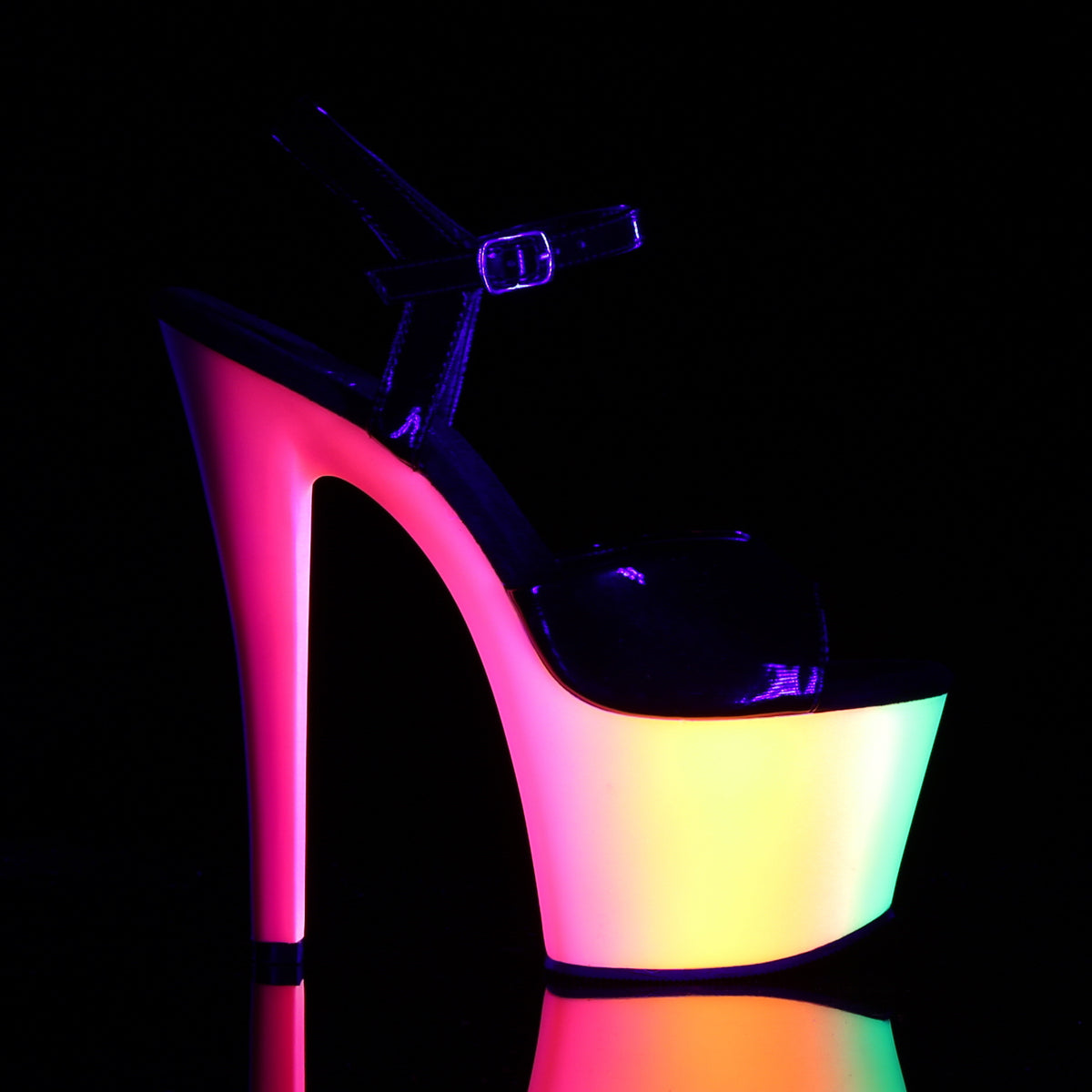 RAINBOW-309UV Pleaser Black Patent/Neon Multi Platform Shoes (Sexy Shoes)