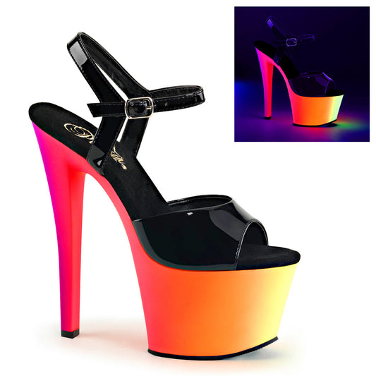 RAINBOW-309UV Strippers Heels Pleaser Platforms (Exotic Dancing) Blk Pat/Neon Multi