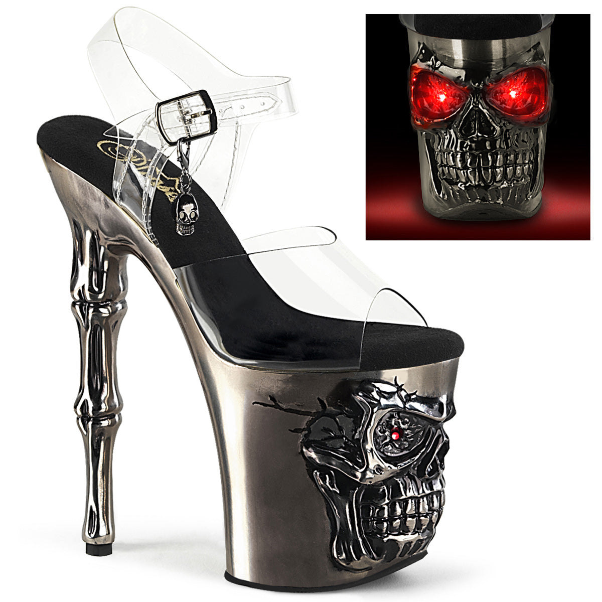 RAPTURE-808-LT Strippers Heels Pleaser Platforms (Exotic Dancing) Clr/Satin Pewter Chrome