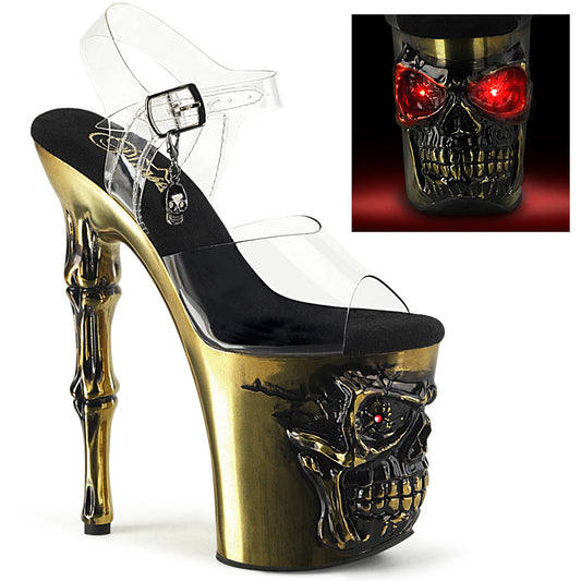 RAPTURE-808-LT Strippers Heels Pleaser Platforms (Exotic Dancing) Clr/Satin Brass Chrome