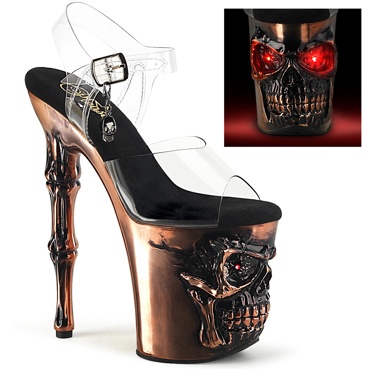 RAPTURE-808-LT Strippers Heels Pleaser Platforms (Exotic Dancing) Clr/Satin Copper Chrome