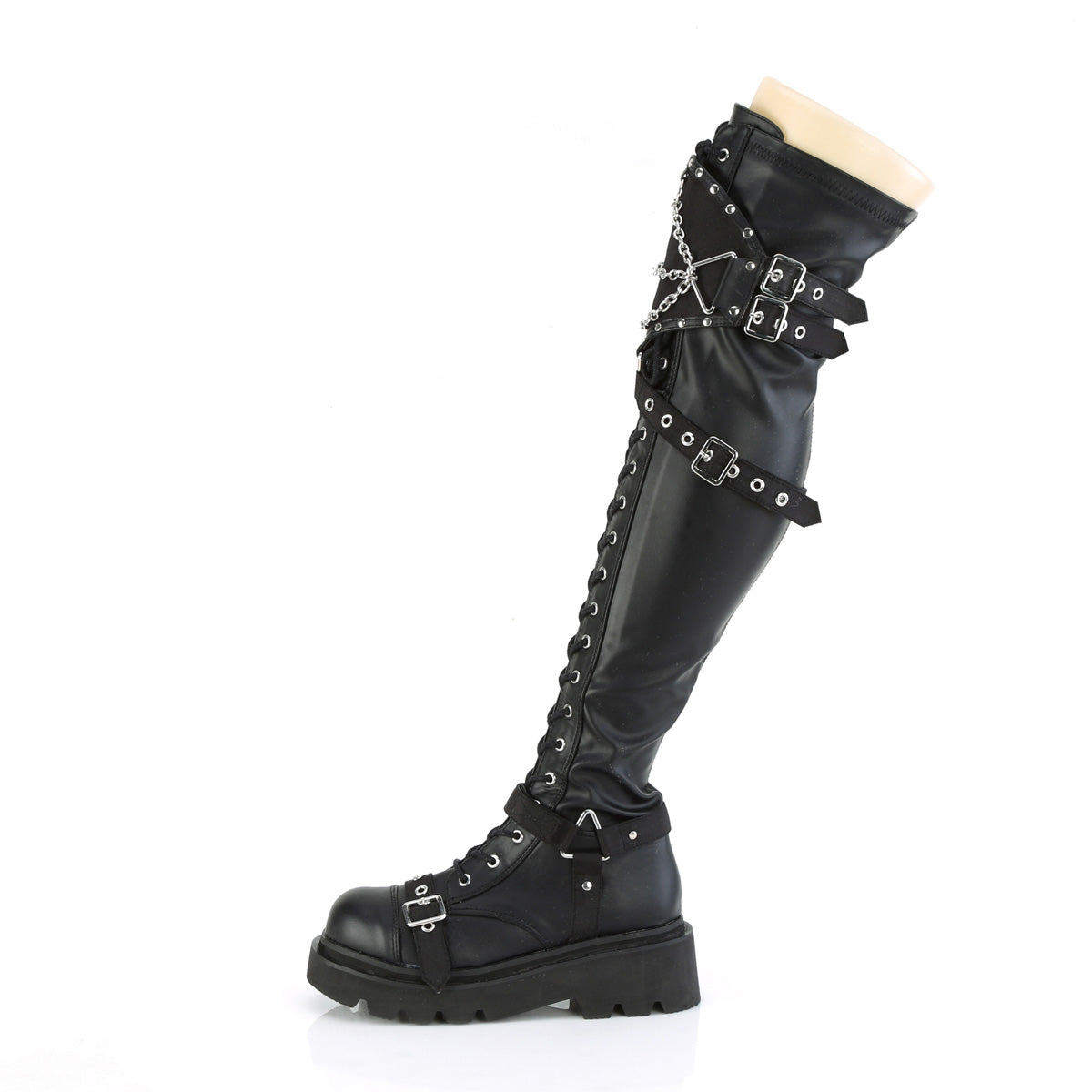 RENEGADE-320 Demonia Black Stretch Vegan Leather Women's Over-the-Knee Boots (Sexy Shoes)