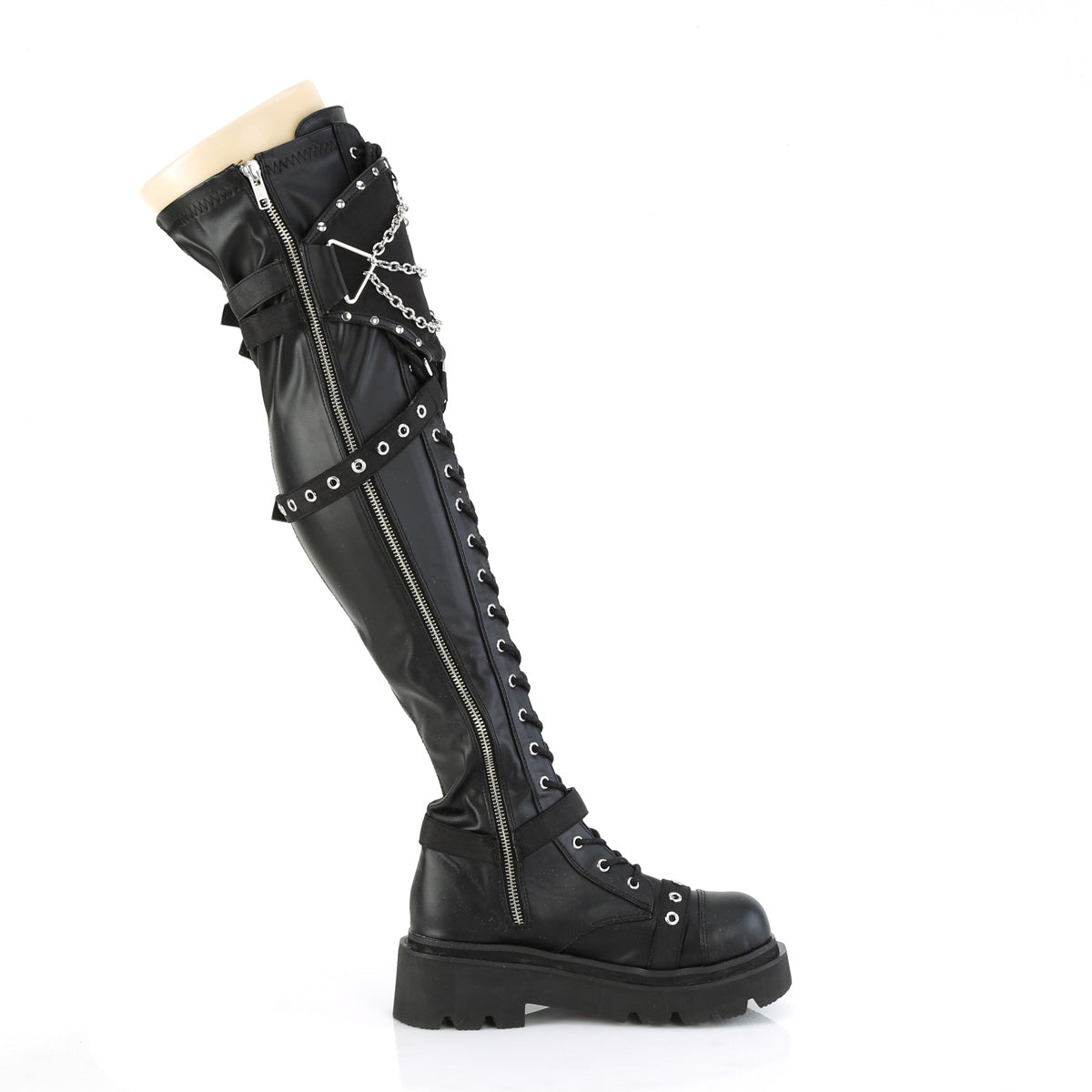 RENEGADE-320 Demonia Black Stretch Vegan Leather Women's Over-the-Knee Boots (Sexy Shoes)