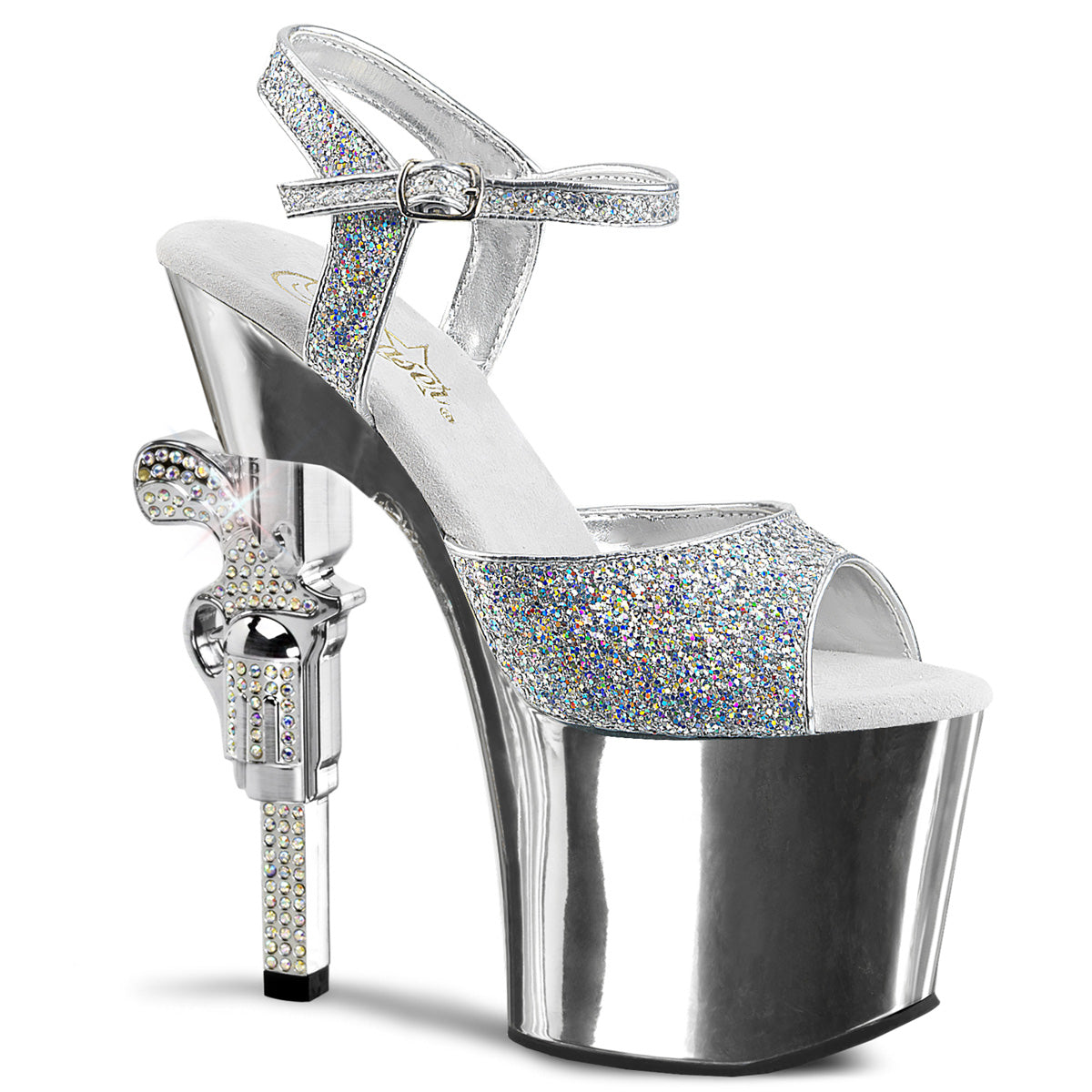 REVOLVER-709G Strippers Heels Pleaser Platforms (Exotic Dancing) Slv Multi Gltr/Slv Chrome