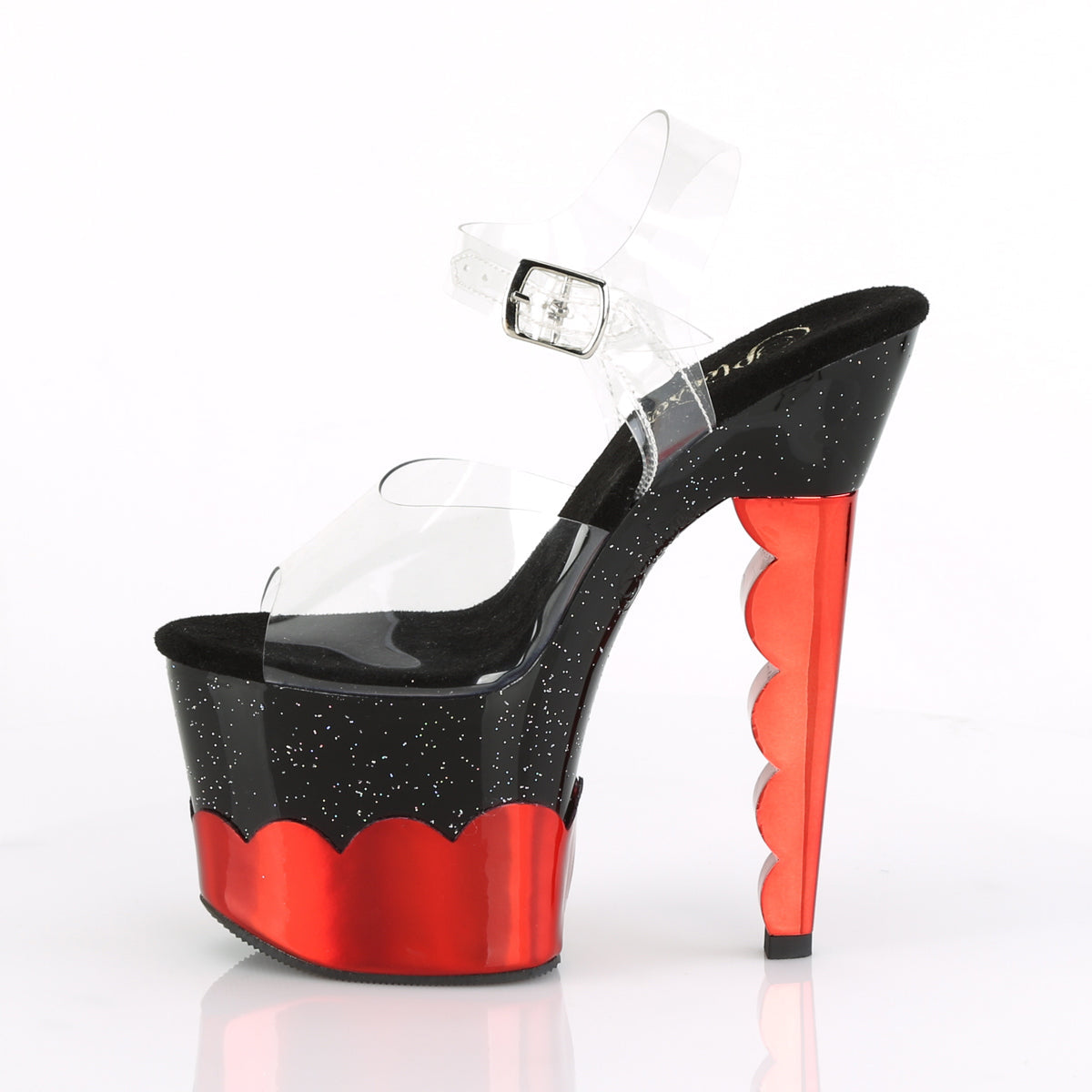 SCALLOP-708-2HGM Pleaser Clear/Black-Red Hologram Platform Shoes (Sexy Shoes)