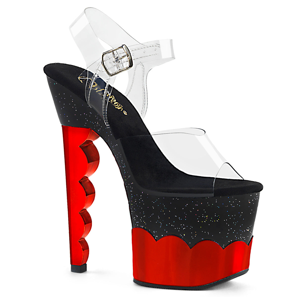 SCALLOP-708-2HGM Strippers Heels Pleaser Platforms (Exotic Dancing) Clr/Blk-Red Hologram