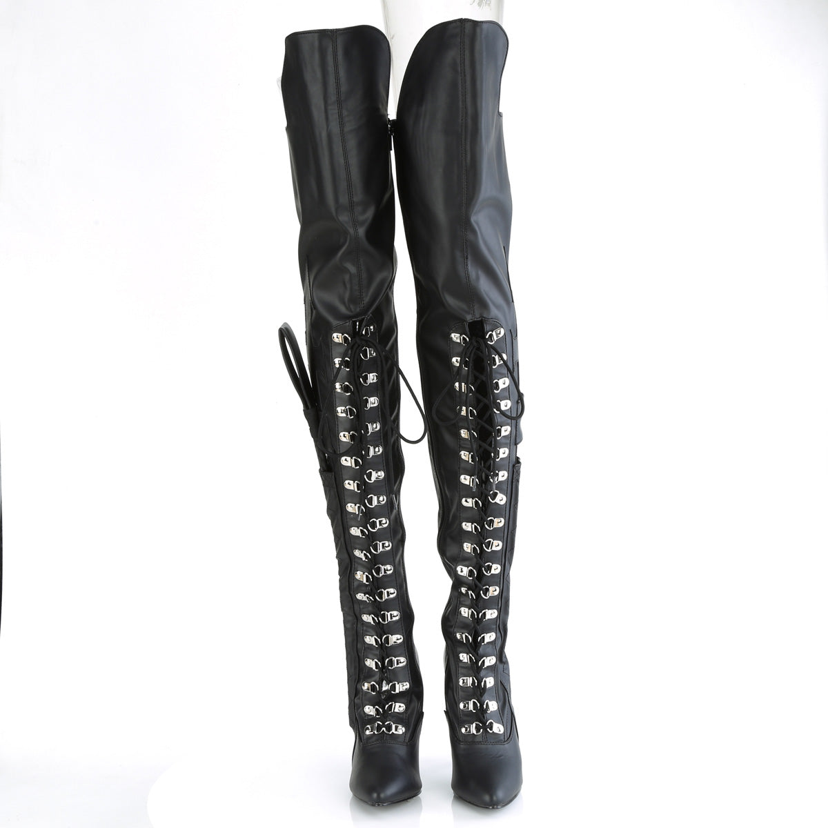 SEDUCE-3082 Pleaser Black Stretch Faux Leather Single Sole Shoes (Sexy Thigh High Boots)