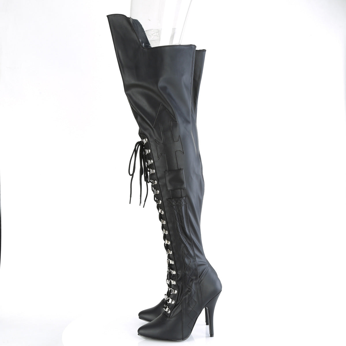 SEDUCE-3082 Pleaser Black Stretch Faux Leather Single Sole Shoes (Sexy Thigh High Boots)