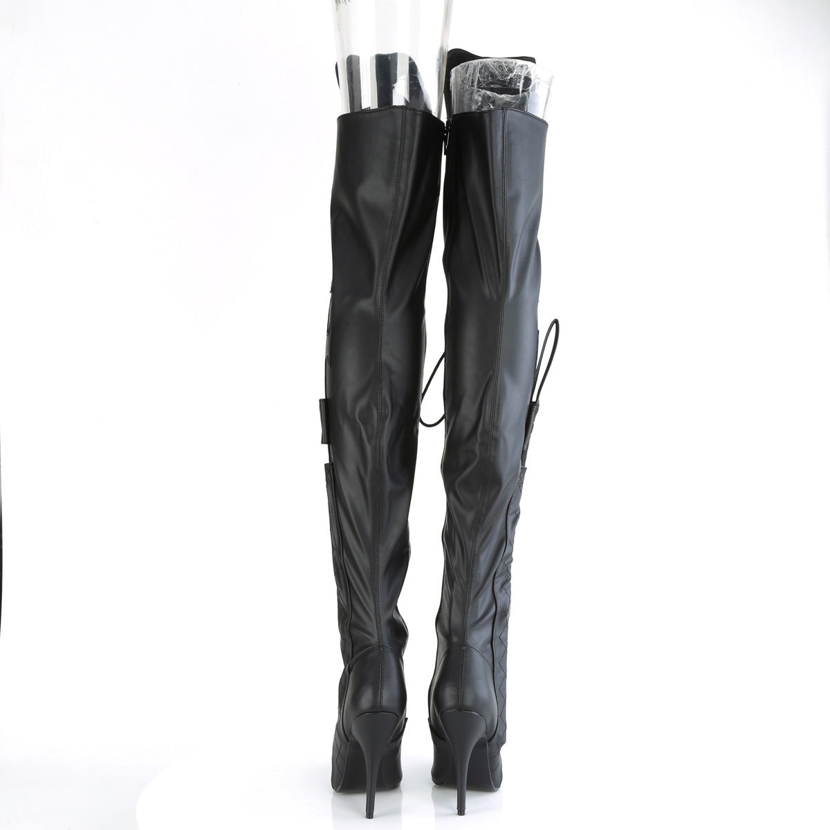 SEDUCE-3082 Pleaser Black Stretch Faux Leather Single Sole Shoes (Sexy Thigh High Boots)