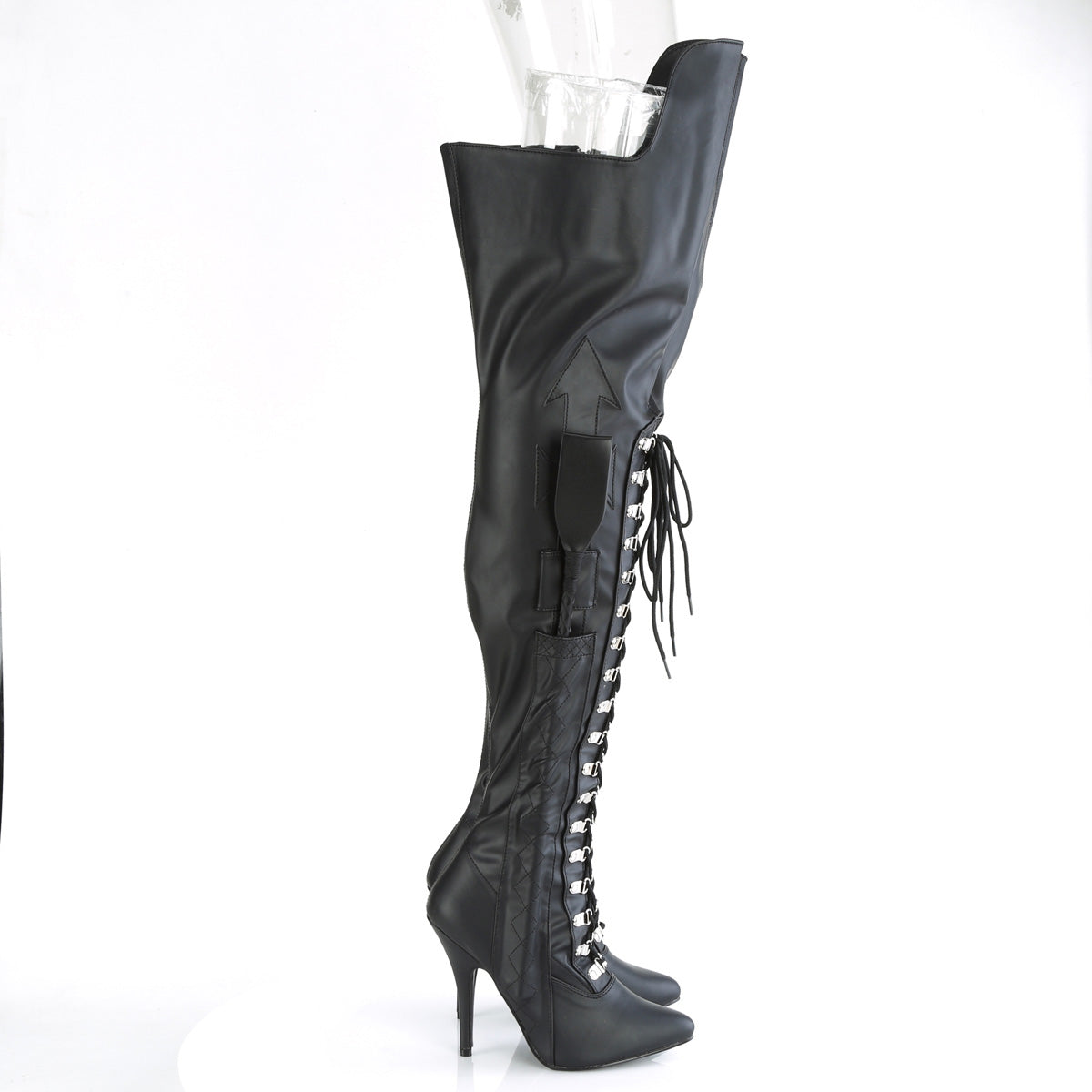 SEDUCE-3082 Pleaser Black Stretch Faux Leather Single Sole Shoes (Sexy Thigh High Boots)