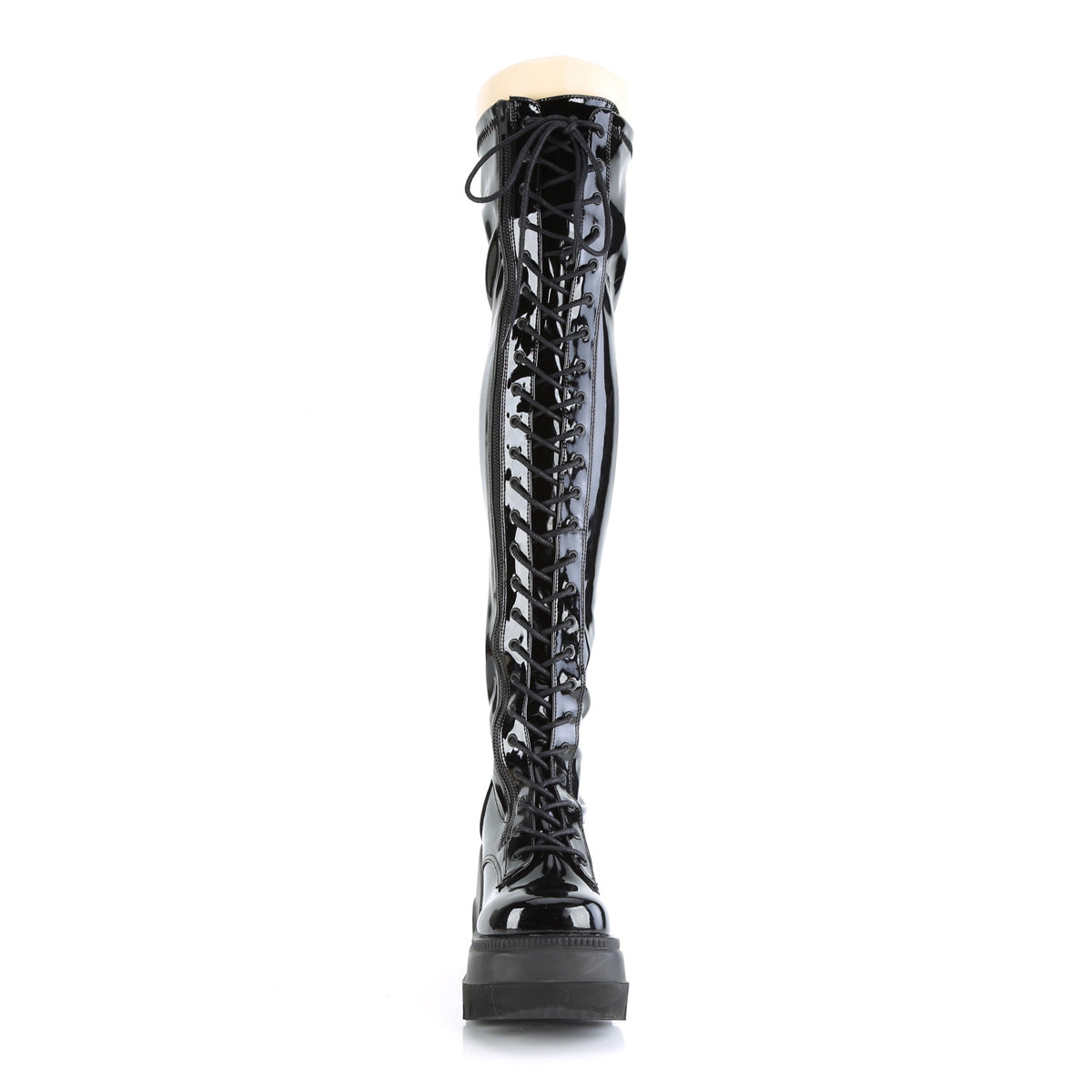 SHAKER-374 Demonia Black Stretch Patentent Women's Over-the-Knee Boots (Sexy Shoes)