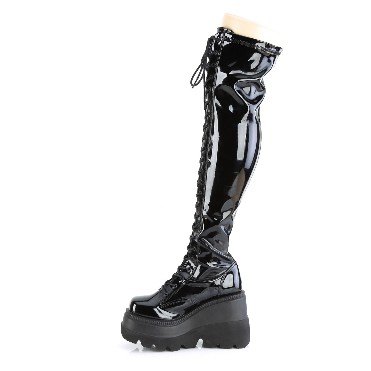 SHAKER-374 Demonia Black Stretch Patentent Women's Over-the-Knee Boots (Sexy Shoes)