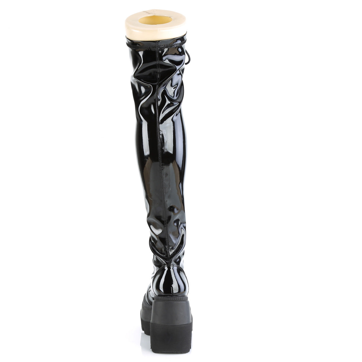 SHAKER-374 Demonia Black Stretch Patentent Women's Over-the-Knee Boots (Sexy Shoes)