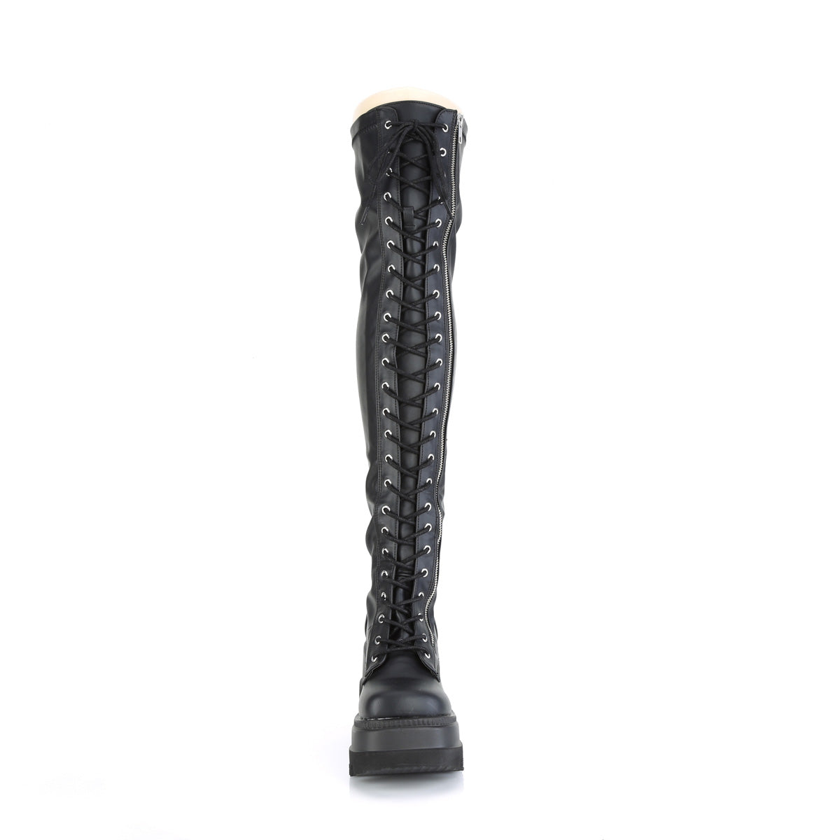 SHAKER-374 Demonia Black Stretch Vegan Leather Women's Over-the-Knee Boots (Sexy Shoes)