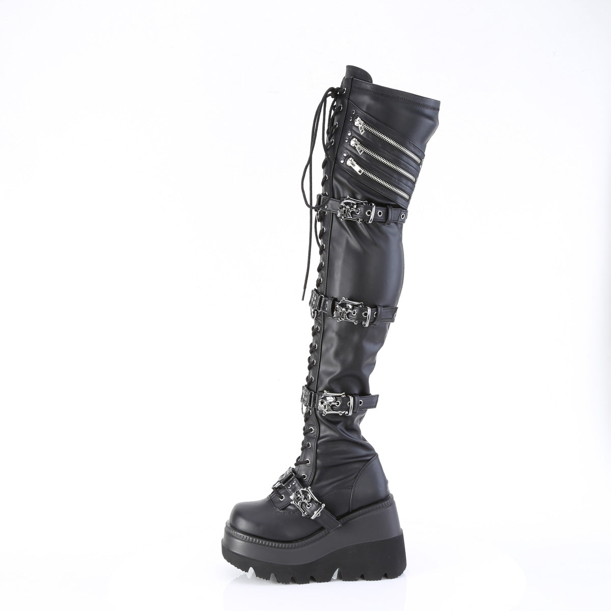 SHAKER-420 Demonia Black Stretch Vegan Leather Women's Over-the-Knee Boots (Sexy Shoes)