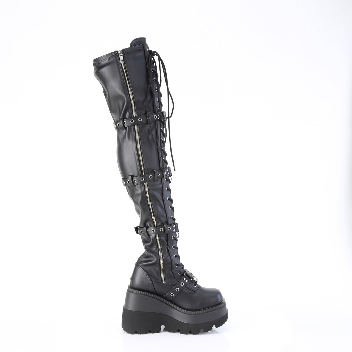 SHAKER-420 Demonia Black Stretch Vegan Leather Women's Over-the-Knee Boots (Sexy Shoes)