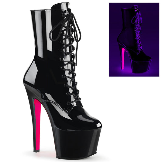 SKY-1020TT Strippers Heels Pleaser Platforms (Exotic Dancing) Blk Pat/Blk-Neon H. Pink