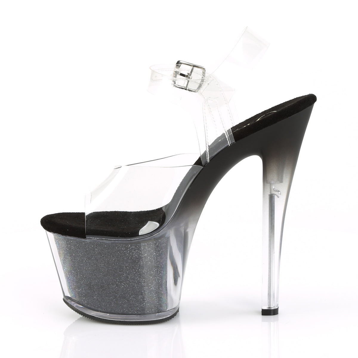 SKY-308G-T Pleaser Clear/Black Glitter Inserts Platform Shoes (Sexy Shoes)