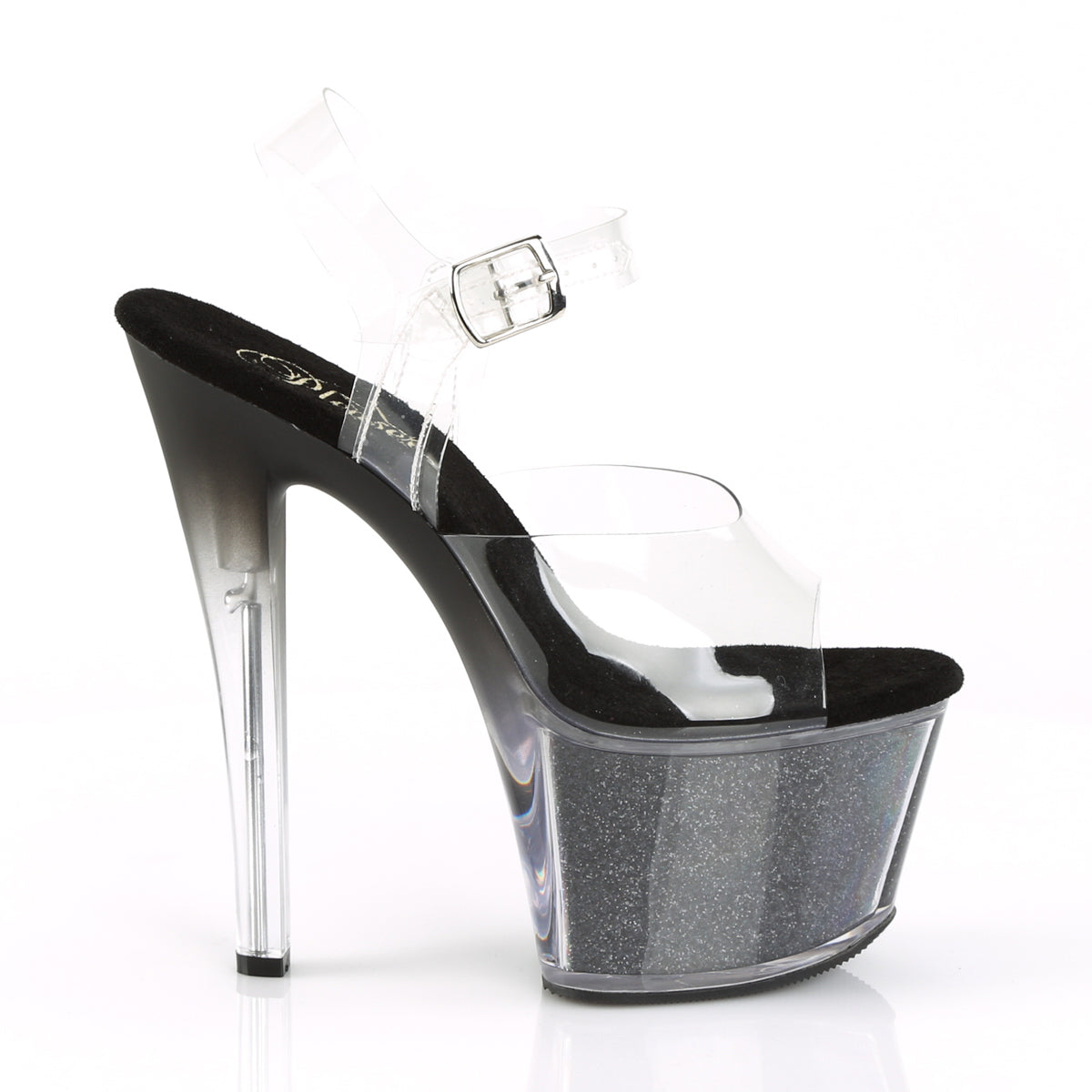 SKY-308G-T Pleaser Clear/Black Glitter Inserts Platform Shoes (Sexy Shoes)