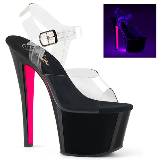 SKY-308TT Strippers Heels Pleaser Platforms (Exotic Dancing) Clr/Blk-Neon Pink