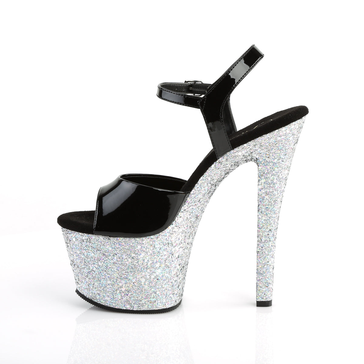 SKY-309LG Pleaser Black Patent/Silver Multi Glitter Platform Shoes (Sexy Shoes)