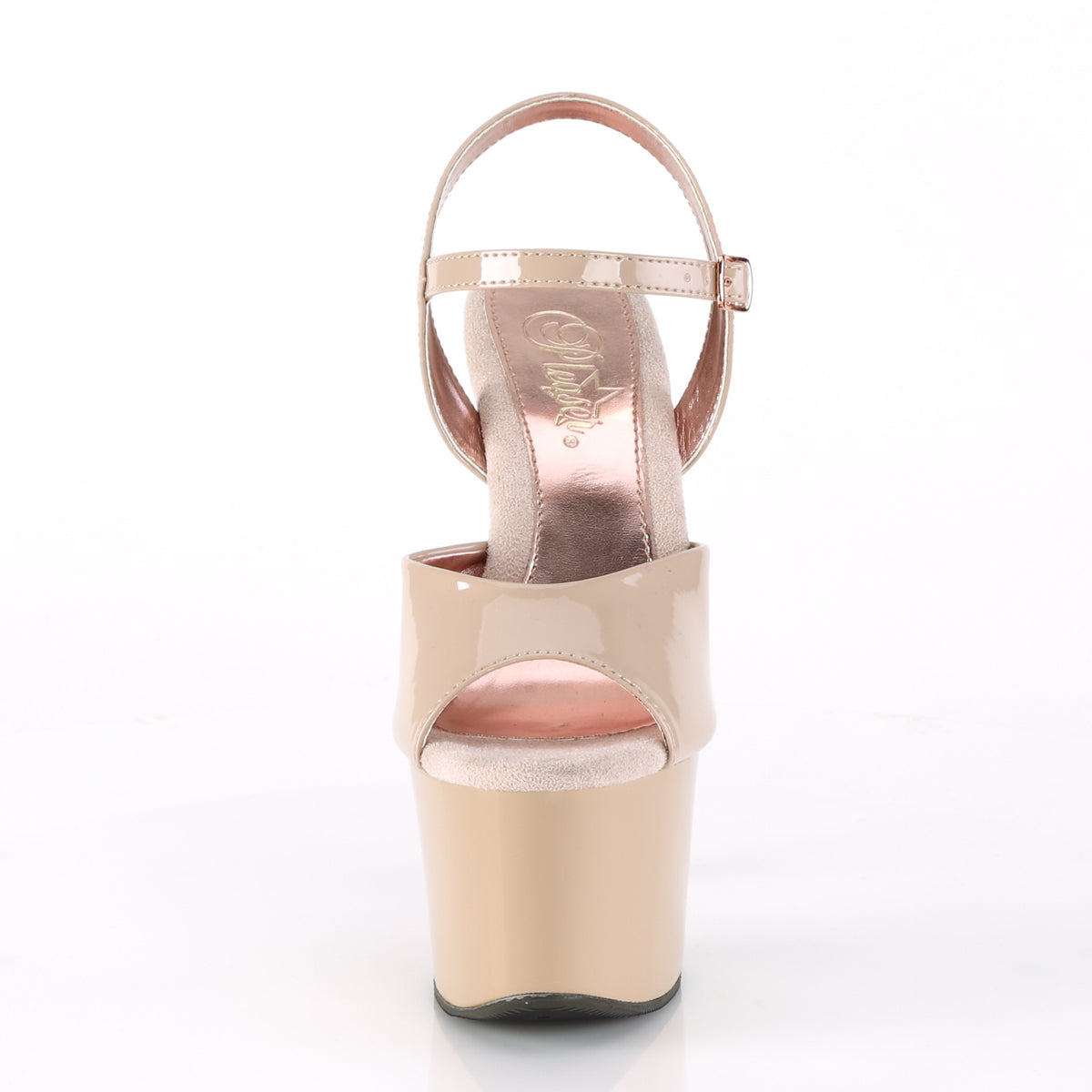 SKY-309TT Pleaser Nude Patent/Nude-Rose Gold Chrome Platform Shoes (Sexy Shoes)