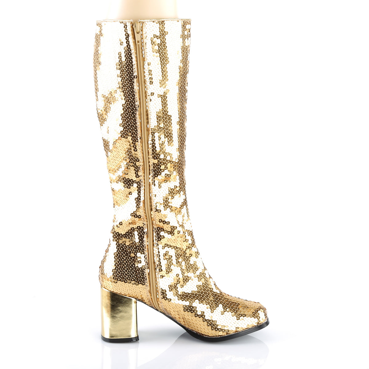 SPECTACUL-300SQ Bordello Gold Sequins Boots (Sexy Shoes)