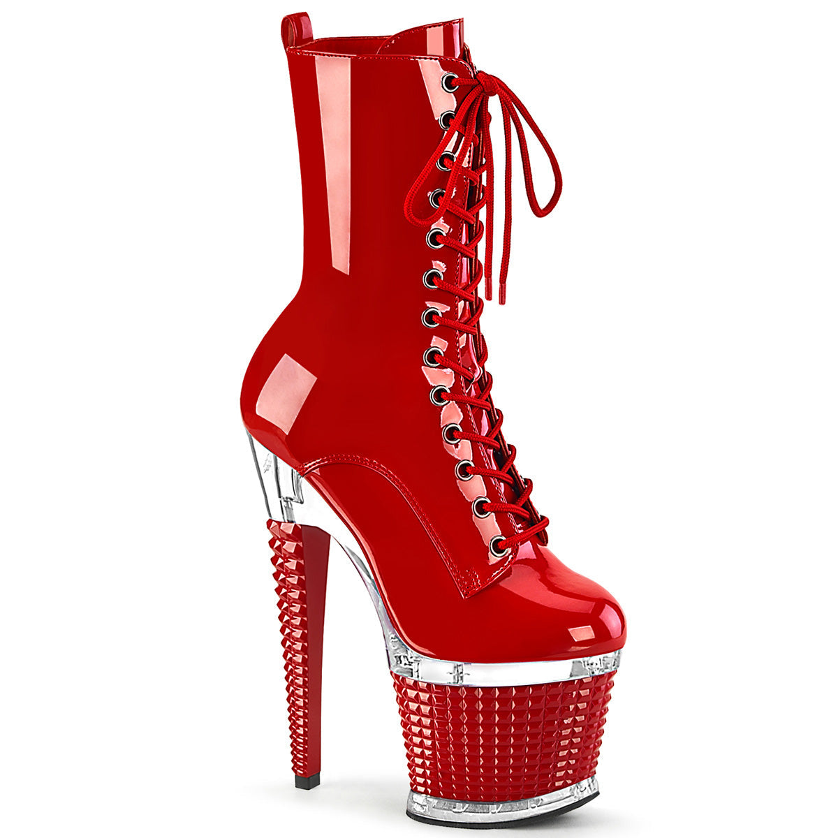 SPECTATOR-1040 Strippers Heels Pleaser Platforms (Exotic Dancing) Red/Clr-Red